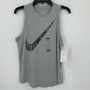 Nike Dri-Fit High Neck Big Logo Swoosh Gray Tank Top Size M